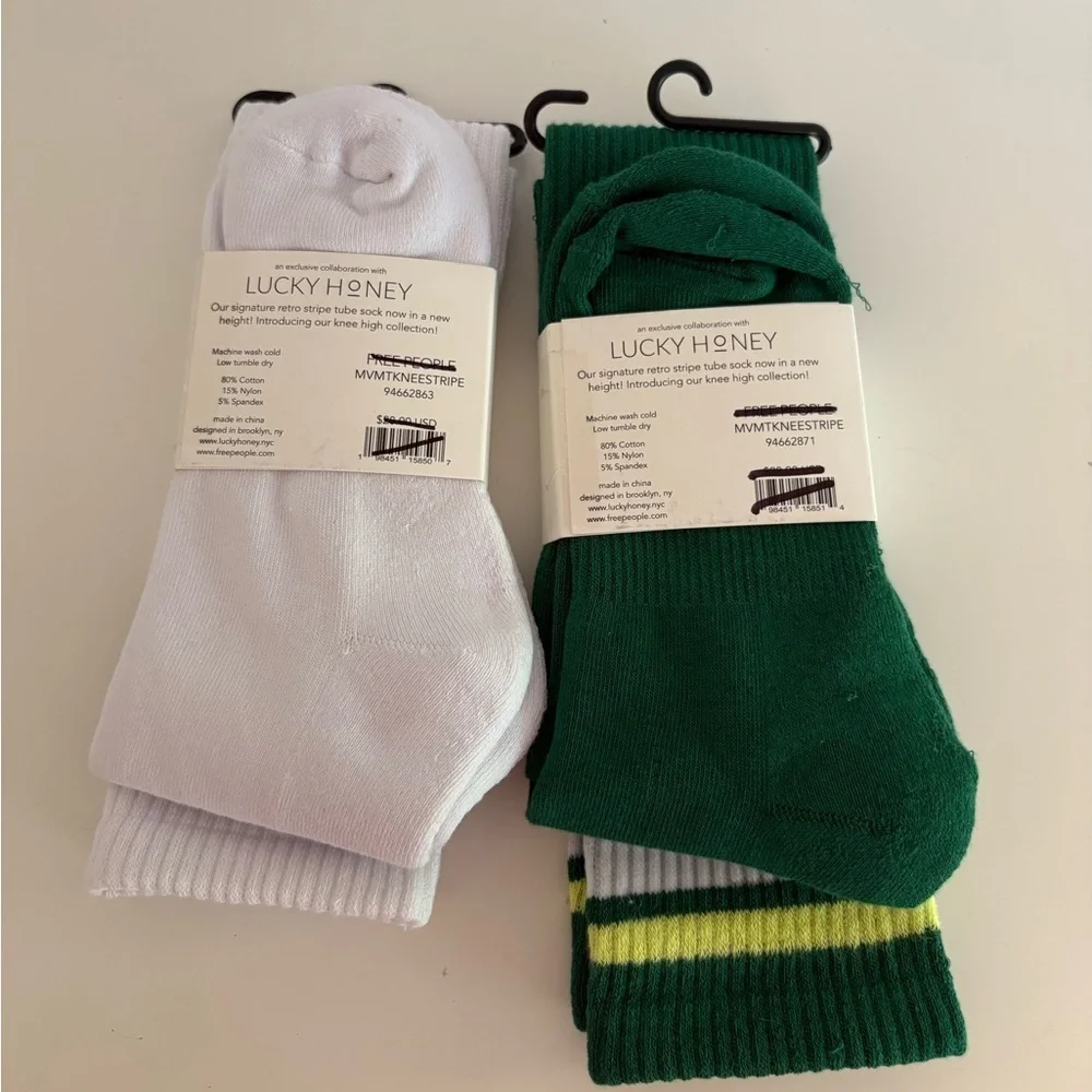 Set of 2 NWT Free People FP Movement Knee High Logo Stripe Socks